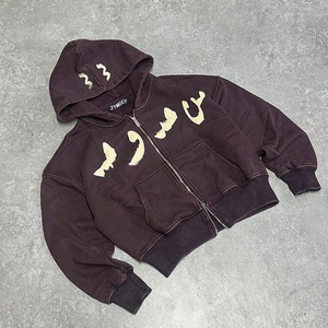 Manufacturer Custom High Quality Cotton Hoodies Heavy Weight Distressed Embroidery <b>Zip</b> <b>up</b> <b>Jackets</b> Street Wear Acid Wash Hoodies - Product Image 3