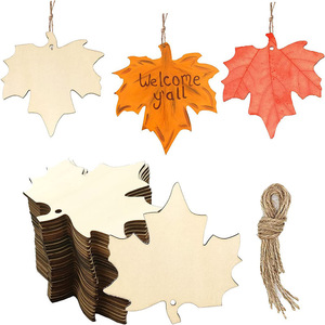 Adornos de hojas de arce de madera, 10 piezas, artesanía hecha a mano para decoración del hogar, etiquetas de otoño con cuerda de hilo - Product Image 1