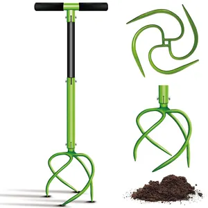 JH-Mech manuale regolabile in altezza timone da giardino artiglio coltivatore manico lungo verde Rototiller diserbo acciaio nucleo di aerazione prato