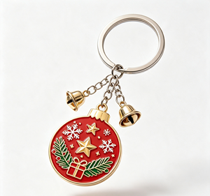 Porte-clés en métal émaillé de Noël, porte-clés en alliage de zinc avec breloque clochette, cadeau de vacances, souvenir promotionnel - Product Image 1