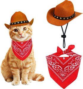 Mini Chapeau de Cowboy Rétro en Jean pour Petits Chiens et Chats – Accessoire Réglable pour Fêtes, Vacances et Cosplay – Léger, Confortable, en Non-tissé - Product Image 1