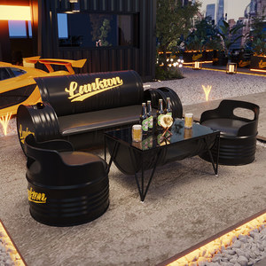 Ensemble de meubles de bar vintage en métal en forme de baril de pétrole, table et chaises pour restaurant, café, pub, logo personnalisé, OEM, vente en gros, directement de l'usine - Product Image 4