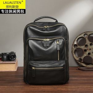 Laulalsten Genuine <b>Leather</b> <b>Backpack</b> <b>Large</b> Capacity Black Men Women Business Travel Casual <b>Backpack</b> - Product Image 1