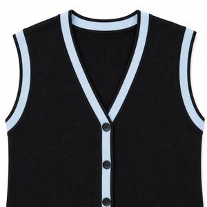 Top Primaverile Chic da Donna Garson con LOGO Personalizzato, Nero, Scollo a V Profondo, Senza Maniche, Bottoni Frontali, Bordi a Contrasto, in Maglia di Poliestere ad Asciugatura Rapida - Product Image 5