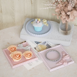 Wholesale Cup Tray Resin Molds Silicone coaster Molds Round <b>square</b> Bowknot Butterfly Knot Mould - Product Image 2
