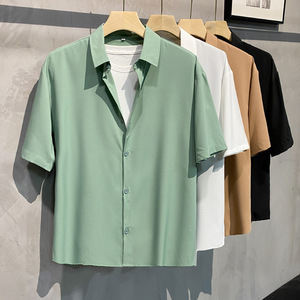 Vendita calda Pi Shuai versione coreana sfusa seta di ghiaccio in stile Retro drappeggio camicia senza ferro a maniche corte - Product Image 1