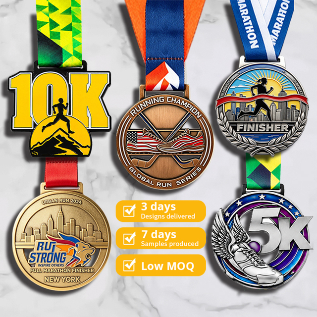Custom Metal Sports Running Medals Personalized Ribbon  Zinc Alloy 5K 10K 21K UV Printing Marathon Medal