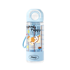 Yang Tennis Puppy Plastic Water Bottle With Straw Pop Up Lid For Kids School Use Bpa Free Portable Cup With Carrying Rope - Product Image 3