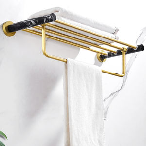 Portasciugamani in Ottone Nero e Oro, Montaggio a Parete, Accessorio <span class=keywords><strong>Bagno</strong></span> dal Design Moderno <span class=keywords><strong>Salvaspazio</strong></span>, Garanzia di 3 Anni - Product Image 1