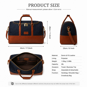 Sac de voyage en cuir PU pour hommes, sac à bandoulière de grande capacité, sac à bagages de voyage d'affaires, sangle réglable - Product Image 6