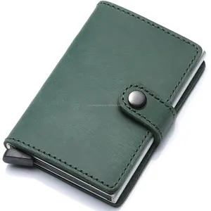 Custom leather aluminium clip pop up card case professional RFID blocking credit card holder