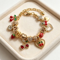 Kristal & strass legering rode kersen unisex cadeau lichte luxe frisse sieraden bedels armband voor cadeau