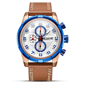 Montre chronographe sport multifonctionnelle pour homme en cuir véritable à quartz - Product Image 4