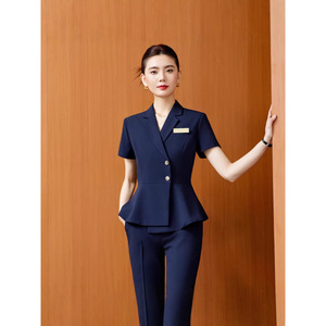Grey Short Sleeve Suit Set Women Summer Professional Uniform Receptionist Workwear Commute Formal Wear Skirt Pants Option - Product Image 2