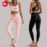 Set Olahraga Gym & Yoga Terbaru dengan Label Pribadi OEM, Desain Criss-cross Back, Pinggang Tinggi, Motif Polka Dot, Bahan 75% Nylon + 25% Spandex