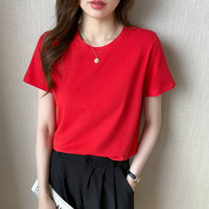 2025 Sommer Damen bekleidung Bequeme Baumwolle Rauchgrau <span class=keywords><strong>T</strong></span>-Shirt mit Rundhals ausschnitt Kurzarm Sommer Slim Shirts Einfarbiges Strick hemd - Product Image 5