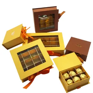 个性化丝带封闭巧克力糖果包装豪华磁性书形定制巧克力盒，带透明窗口