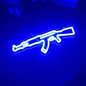 1 AK47 shaped neon logo - USB powered boys and girls game room decoration - perfect for esports game areas, bars, and gaming
