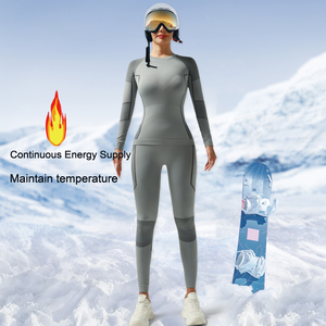 Ensemble de sous-vêtements thermiques sans couture pour femmes, chauds et très élastiques, avec haut à manches longues et leggings, idéal pour le ski et les sports d'hiver en extérieur - Product Image 1