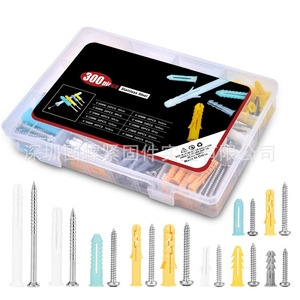 300pcs Expansion Bolt Set Metric M10 Nylon Plastic Anchors Screws Mixed Color Boxed Kit For Wall Fixing - Product Image 1