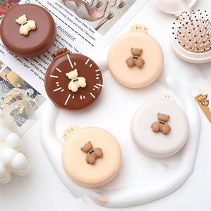 Gấu phim hoạt hình 2 trong 1 Lược Gương đặt gấu phim hoạt hình động vật massage lược với gương Cừu Túi gương mini có thể gập lại Bàn chải tóc - Product Image 3