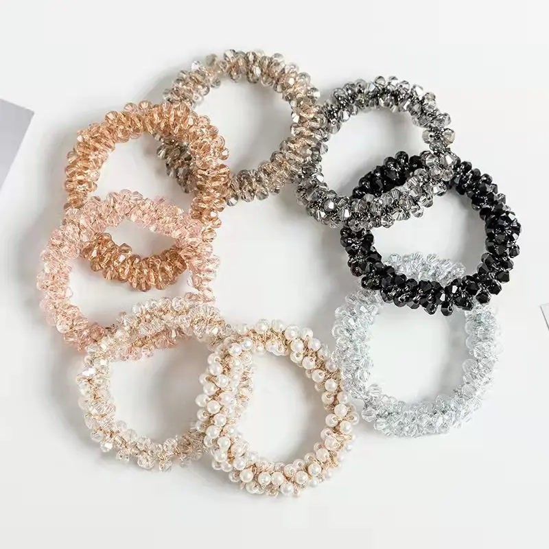 Crystal elastic hair tie fashion beads hair bands pearl hair ties