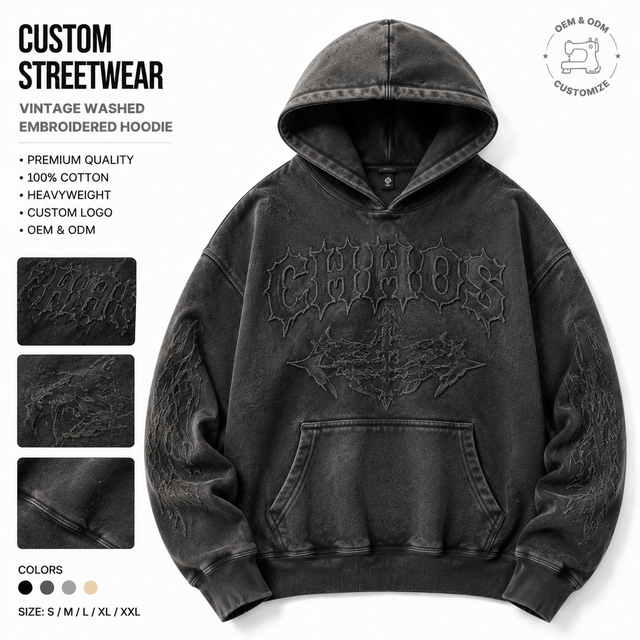 Custom Vintage Washed Embroidered Hoodie Mens Oversized Streetwear 100% Cotton Zip up Hoodie OEM ODM Japan Style