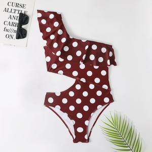 Traje de Baño Personalizado de Una Pieza para Mujer, Monokini con un Hombro Descubierto y Estampado de Puntos, Ropa de Playa Sexy con Volantes - Product Image 1
