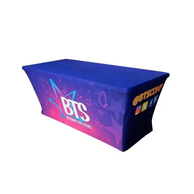 Trade show sublimation printed logo stretch polyester waterproof fitted spandex table cover 6ft table cloths