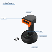 Lecteur de codes-barres sans fil 2D professionnel, lecteur de codes QR 1D/2D, base de charge, interface USB2.0, sans fil 2.4G, pour la vente au détail et les points de vente
