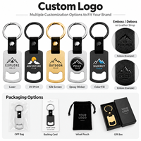 Décapsuleur en métal porte-clés avec logo personnalisé, décapsuleur de bière en acier inoxydable avec sangle en cuir, cadeau de bar, faible MOQ, vente en gros
