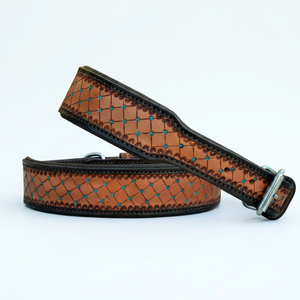 Handmade Western <b>Leather</b> <b>Dog</b> <b>Collar</b> Geometric Pattern Adjustable Buckle Closure Heavy Duty All Season Use - Product Image 1
