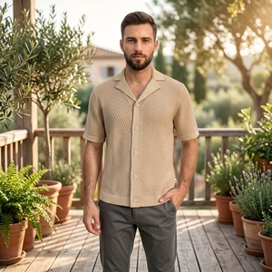 <span class=keywords><strong>Andor</strong></span> - Camiseta de Manga Corta para Hombre, Tejida, de Alta Calidad, Corte Regular, Estilo Informal, Otoño, con Diseño de Pointelle - Product Image 2