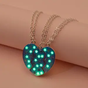 Amazon Hot Selling Kids Promotion Products New Fashion Moonlight Star Sequins Broken Heart Pendant Bff Necklace For 3 Friends