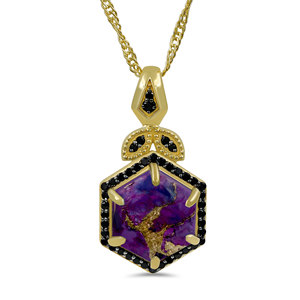 Pendentif en argent, cuivre violet, turquoise et spinelle noire, plaqué or, serti griffes, style bohème, bijoux pour femme, fiançailles - Product Image 1