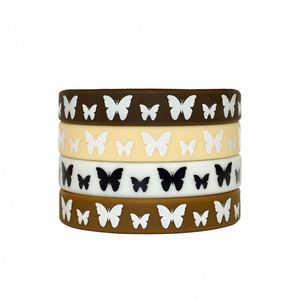 สายรัดข้อมือซิลิโคนลายการ์ตูนผีเสื้อ พิมพ์โลโก้และข้อมูล กันน้ำ สายรัดข้อมือยางสำหรับโปรโมชั่น - Product Image 1