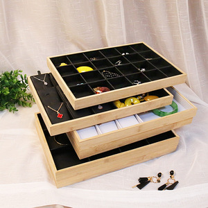 Jewelry Tray 12 Grids Solid Wood Storage Box For Earrings <b>Rings</b> Necklace Display Organizer With Black And Cream Liners - Product Image 4