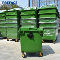 Poubelle à roulettes en plastique robuste de 660L 1100L EN 840 pour extérieur, 4 roues, conteneur à déchets industriel avec couvercle verrouillable