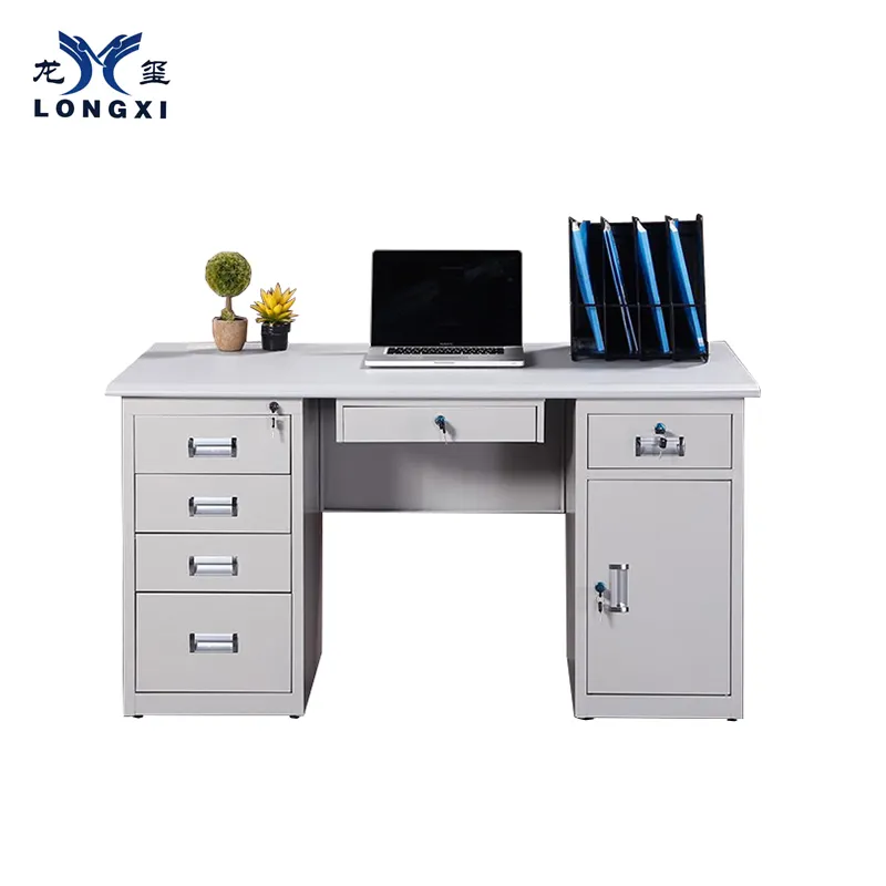 Factory Price Steel Office Table Office Furniture Steel Computer Desk With Drawers And Locks For School And Office