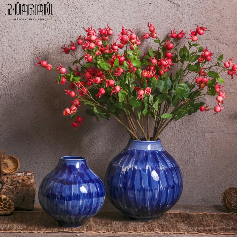 Personnalisable Bleu Vintage Céramique Porcelaine Vase Antique Design Style Cylindre Forme Décor À La Maison Mariages Table Utiliser Hôtels