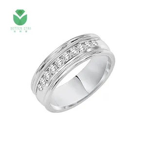 Bague en diamant pavé parfait pour homme, or blanc 18k, diamant entièrement cultivé en laboratoire, bague de fiançailles, fabriqué en chine