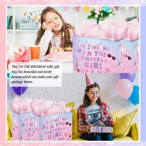 Bolsa de Regalo de Cumpleaños Rosa Clásica Ecológica JOYWOOD con Tarjeta de Felicitación con Impresión Digital y Papel de Seda para Niñas - Product Image 6