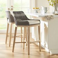 Vente en gros, tabouret haut empilable en rotin pour patio, chaise de bar en bois pour cuisine