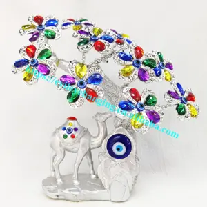 Blue Evil Eye Tree of Life with Colorfully Lucky Flowers Camel Ingenious Decoration Gift Resin Home Decor