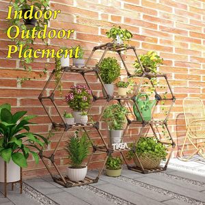 Soporte Hexagonal para Plantas de Madera Maciza 141x25x97cm, Estante de Almacenamiento Multicapa para Uso en Interiores y Exteriores - Product Image 1