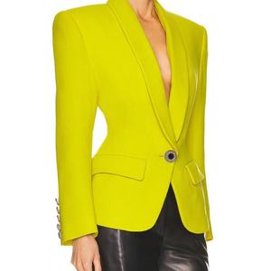 New Design Wide Padded Shoulder Over Size Blazer Jacket With Waist Shape <b>Shawl</b> Lapel Single Button Casual Blazer for Women - Product Image 2