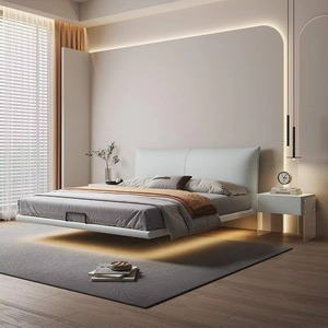 <span class=keywords><strong>Lit</strong></span> flottant moderne et simple avec tête <span class=keywords><strong>de</strong></span> <span class=keywords><strong>lit</strong></span> rembourrée, cadre en bois suspendu, double, king, queen pour la maison et l'hôtel - Product Image 2