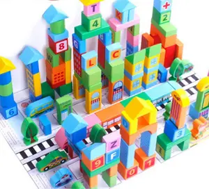 Custom 100 Pieces Crianças Wooden Farm City Stacking Building Blocks Educational Stacked Learning Toys For Kids