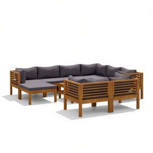 Ensemble de salon en bois gris foncé en teck, mobilier de jardin extérieur, design contemporain, 6 places - Product Image 1