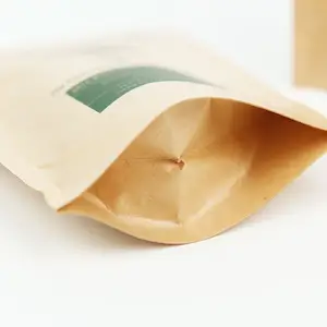 Custom Food Grade Biodegradable Kraft Paper Stand Up Pouch With Clear Window For Food